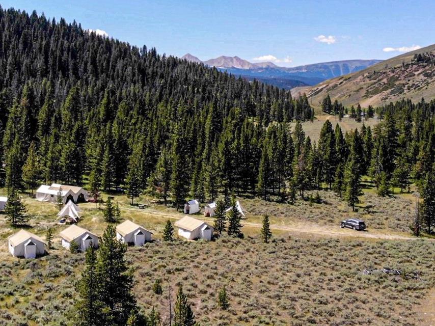 Aerial view of a private campsite in Yellowstone National Park