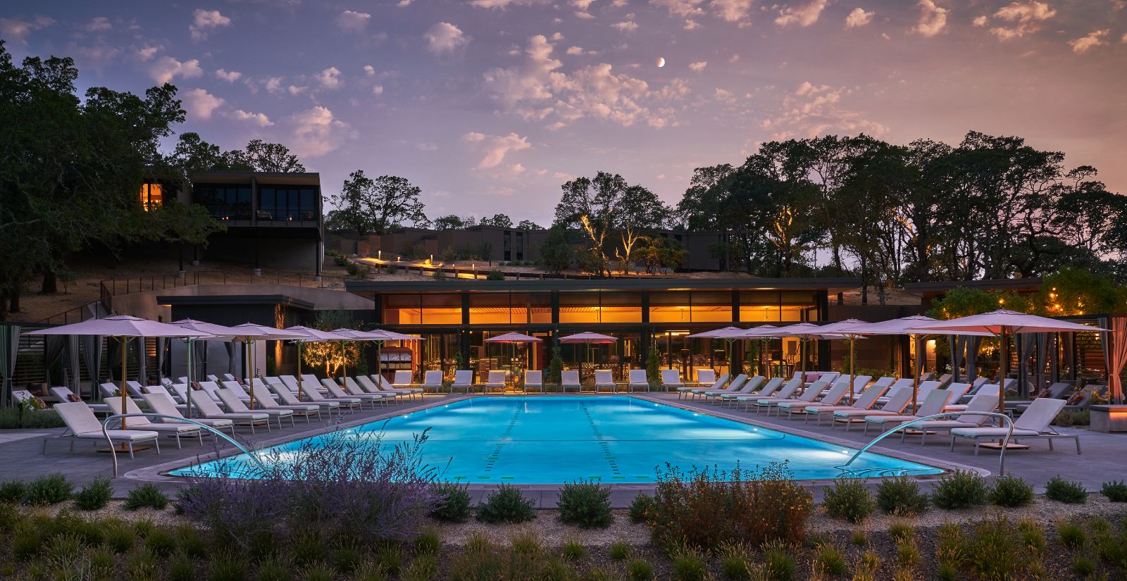 Poolside at sunset at Montage Healdsburg in Sonoma, California