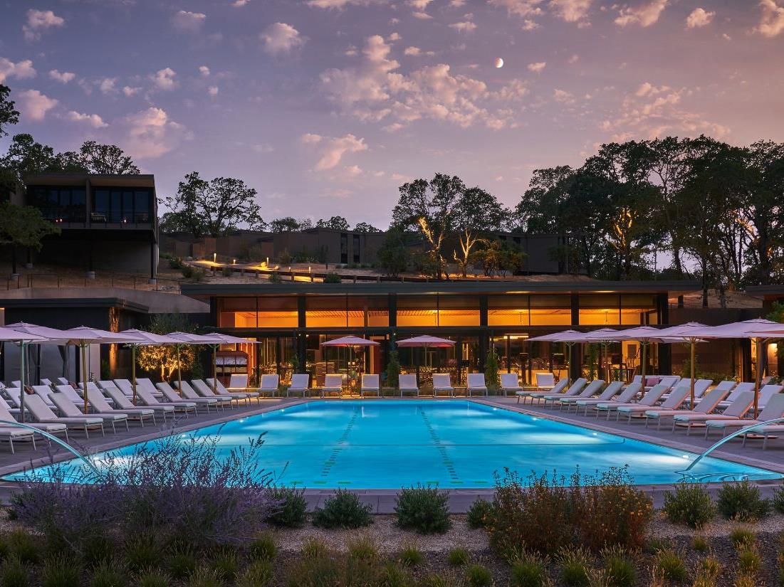 Poolside at sunset at Montage Healdsburg in Sonoma, California