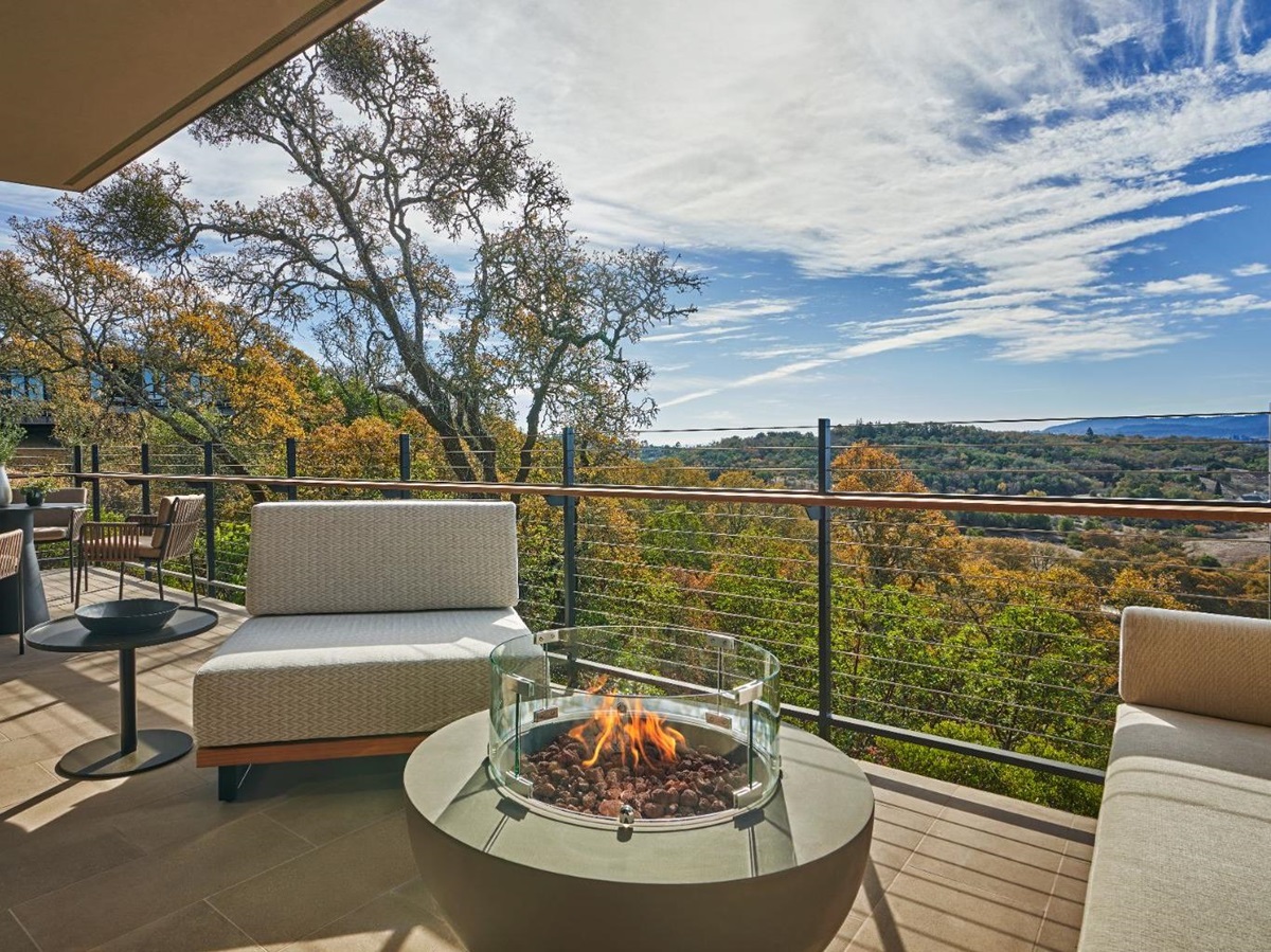 Terrace fire pit with forest views at Montage Healdsburg in Sonoma, California