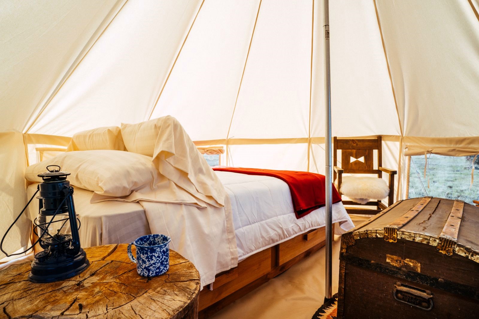 Interior of a guest tent at Paintrock Canyon Ranch in Wyoming, photo: Madeline Jorden