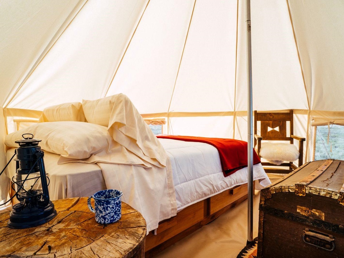 Interior of a guest tent at Paintrock Canyon Ranch in Wyoming, photo: Madeline Jorden