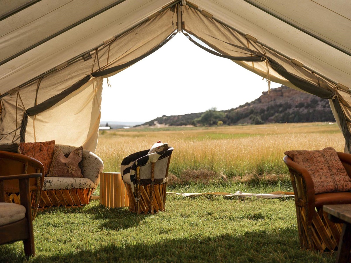 Interior view of a guest tent at Paintrock Canyon Ranch in Wyoming, photo: Rebecca Stumpf