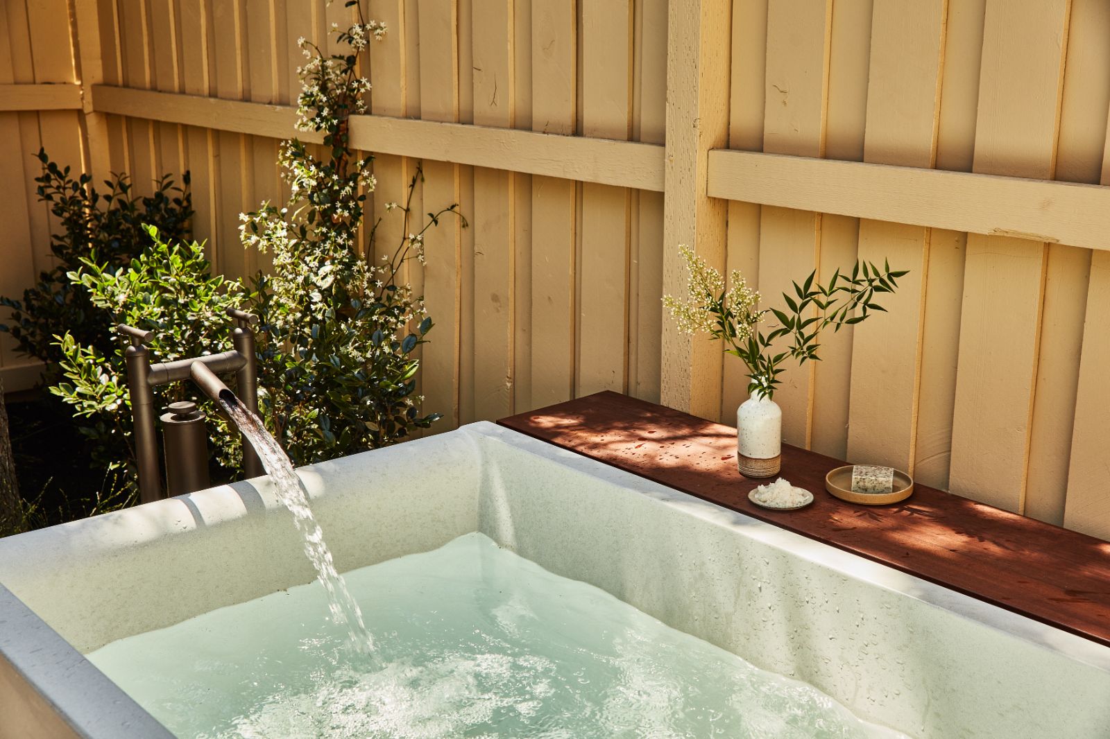 Alfresco bathtub at Solage Resort and Spa in Calistoga, California, USA