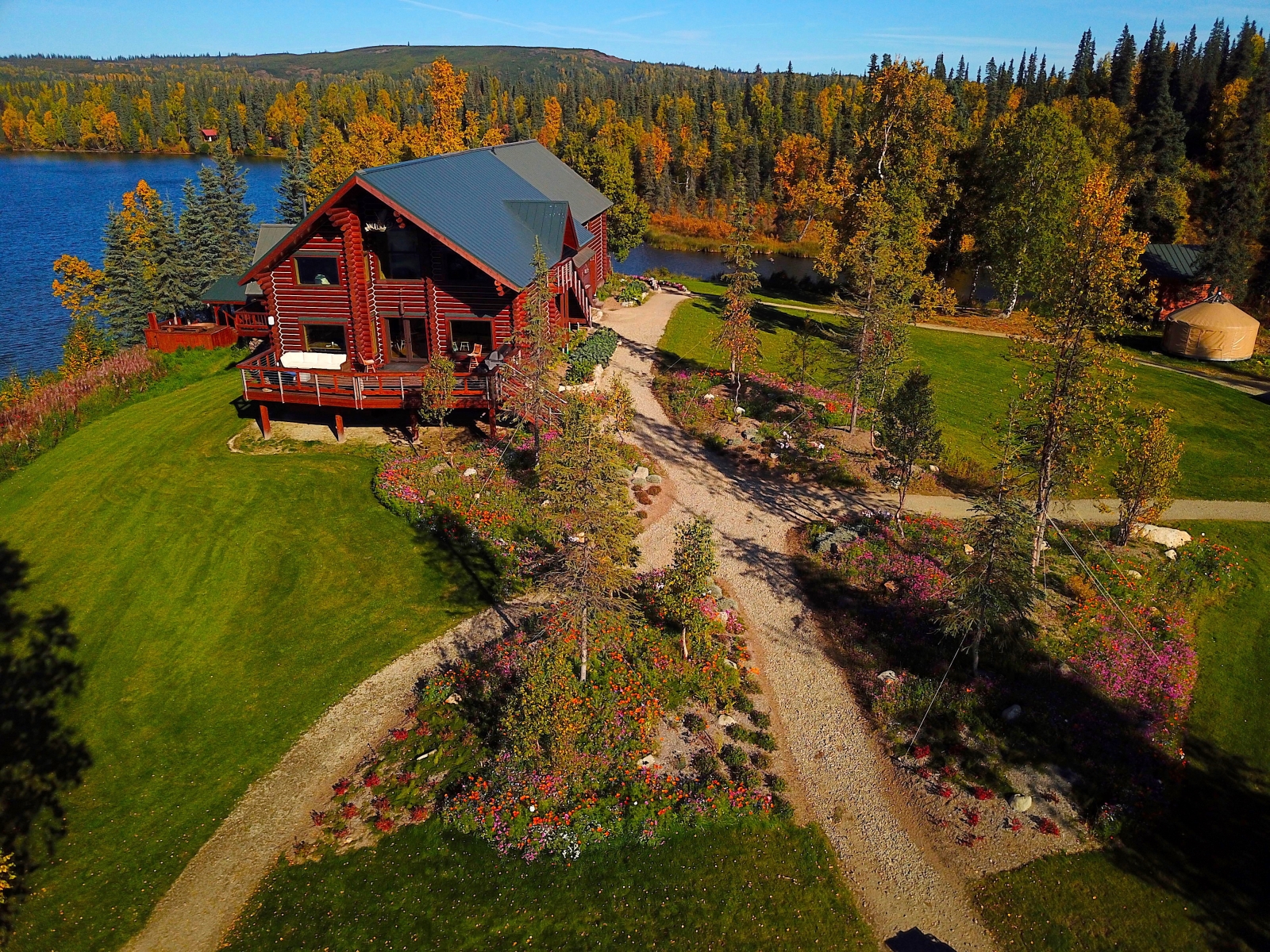 Aerial of Tordrillo lodge and pathways leading to private cabins