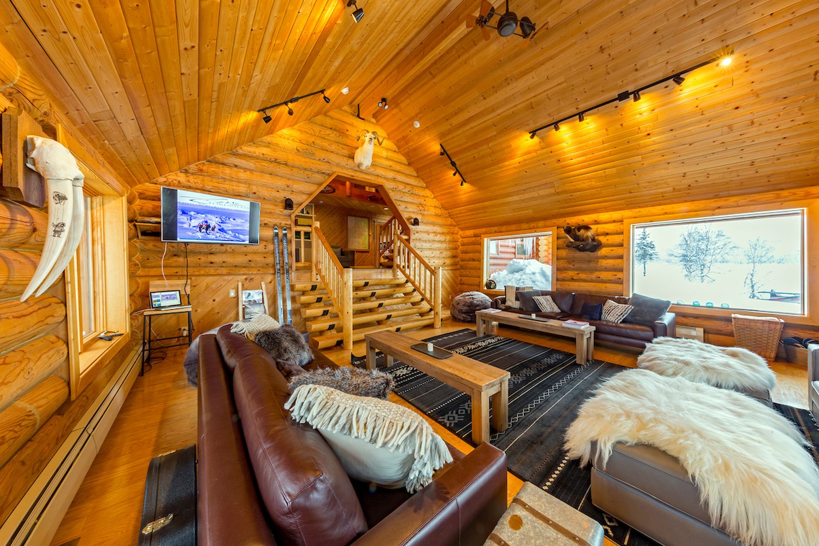 Cosy cabin lounge at Tordrillo Mountain Lodge Alaska