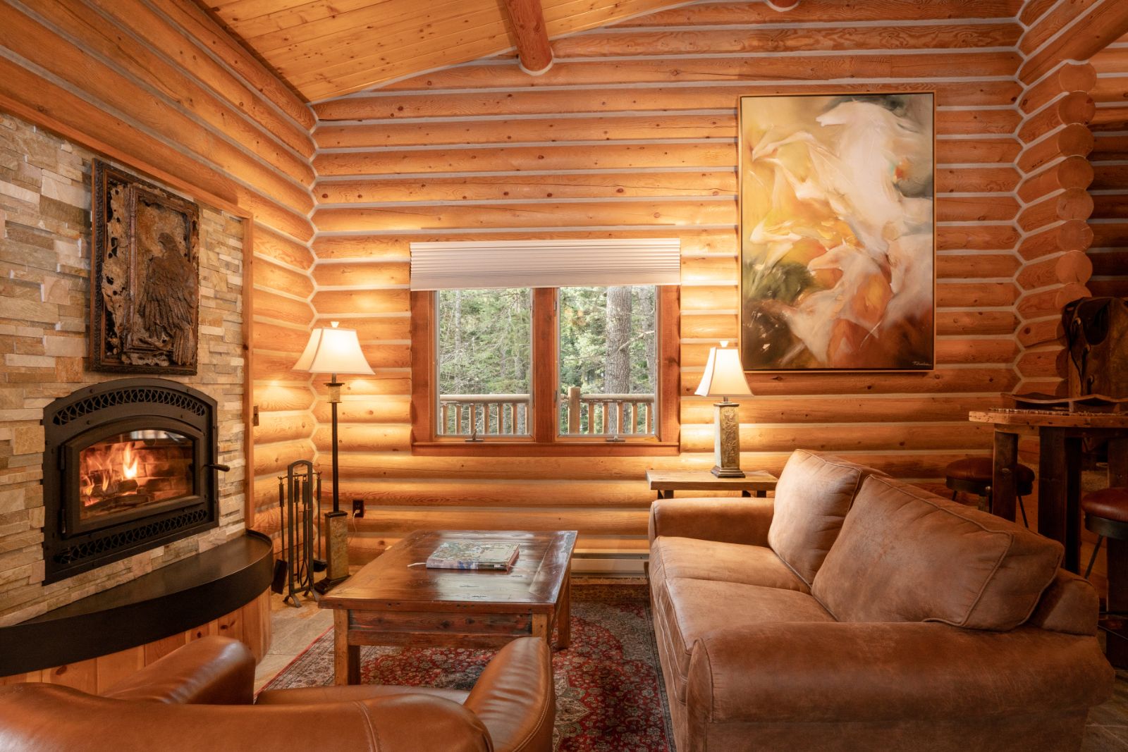 Castlerock lodge living area at Triple Creek Ranch in Montana, USA