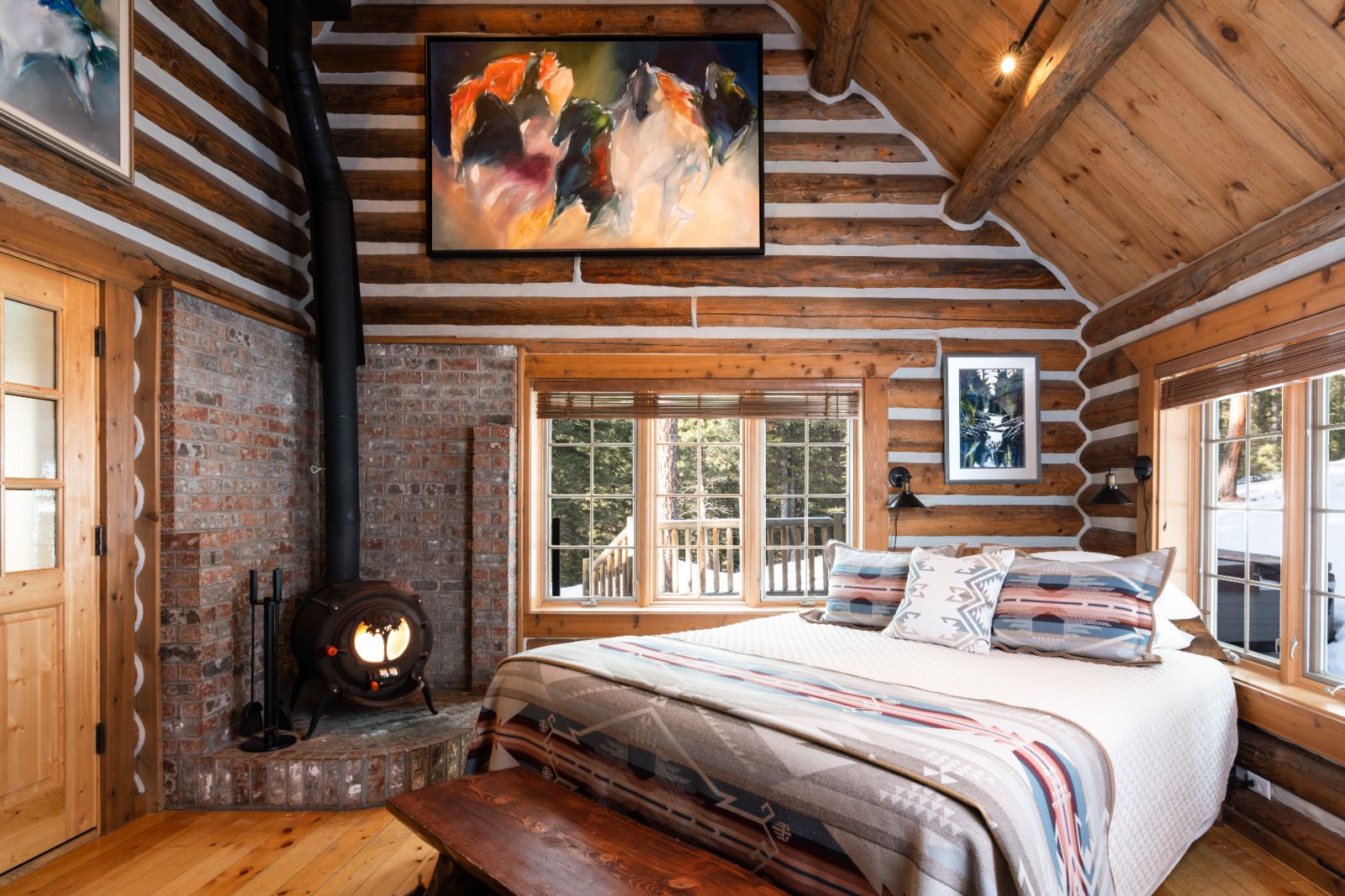 Chipmunk Cabin guest bedroom at Triple Creek Ranch in Montana, USA