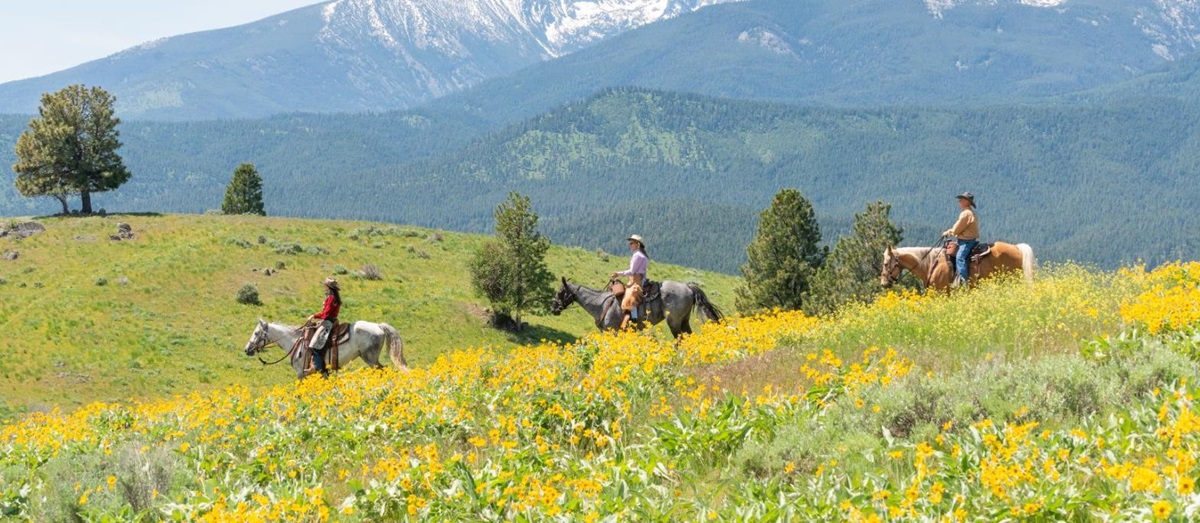 Riding on the grounds of Triple Creek Ranch in Montana, USA