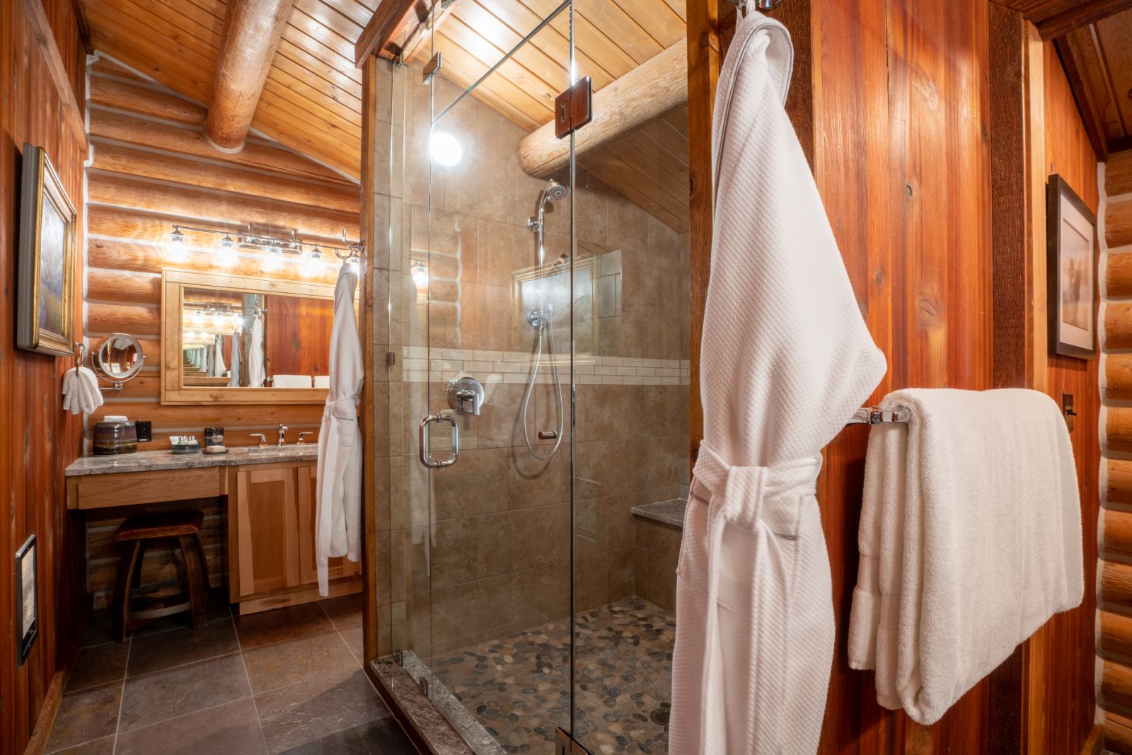 Trapper Cabin guest bathroom at Triple Creek Ranch in Montana, USA