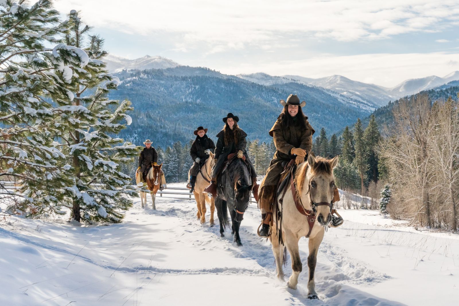 Riding in the snow at Triple Creek Ranch in Montana, USA