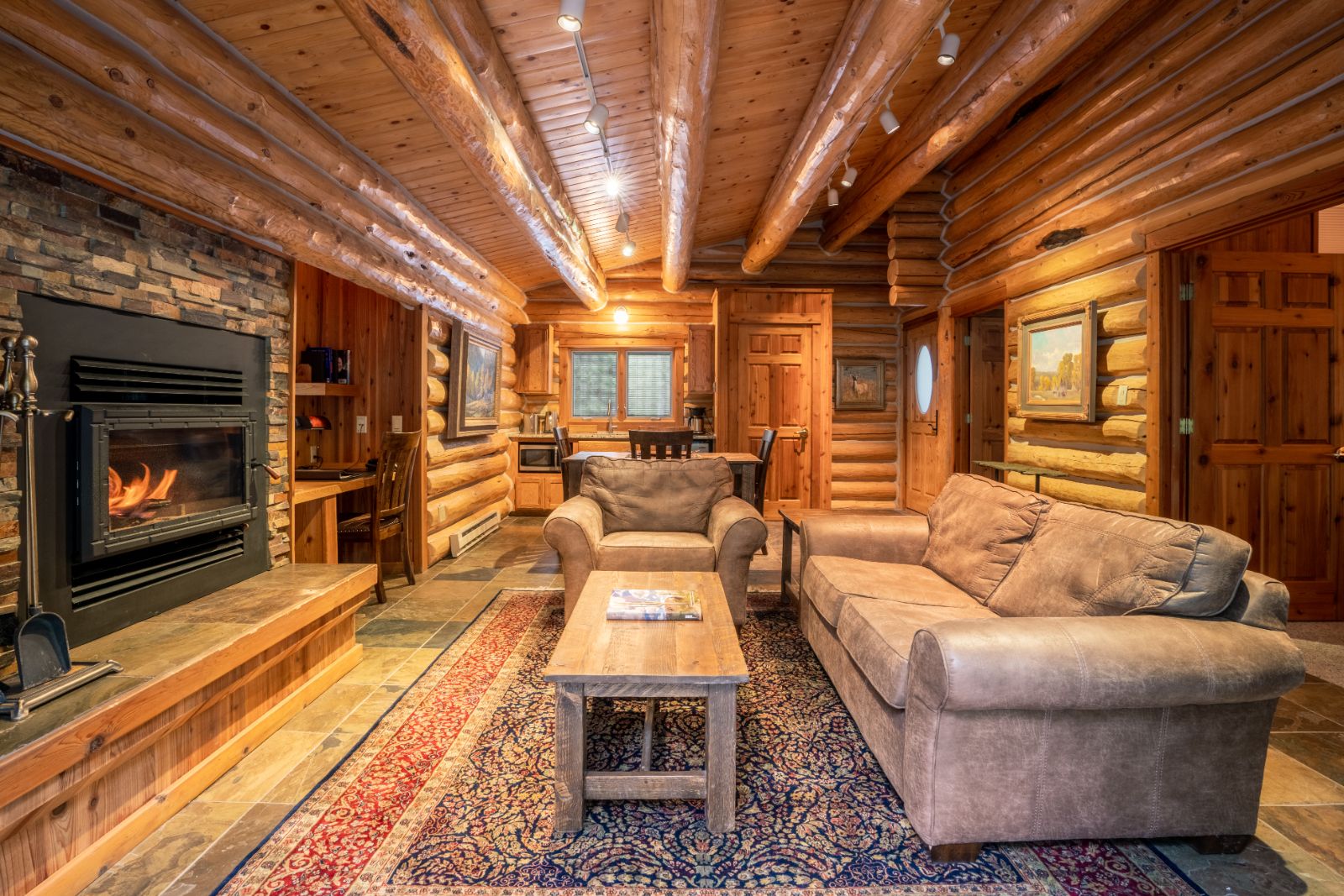 Sapphire two bedroom luxury cabin living area at Triple Creek Ranch in Montana, USA