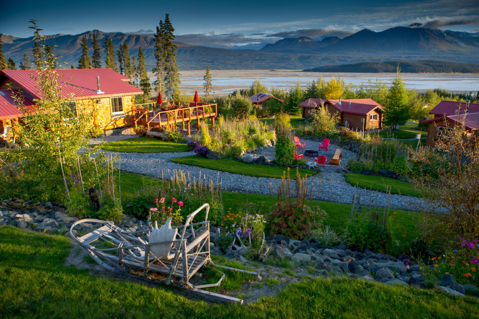 The grounds of Ulitma Thule Lodge in Alaska's Wrangell-St Elias. National Park