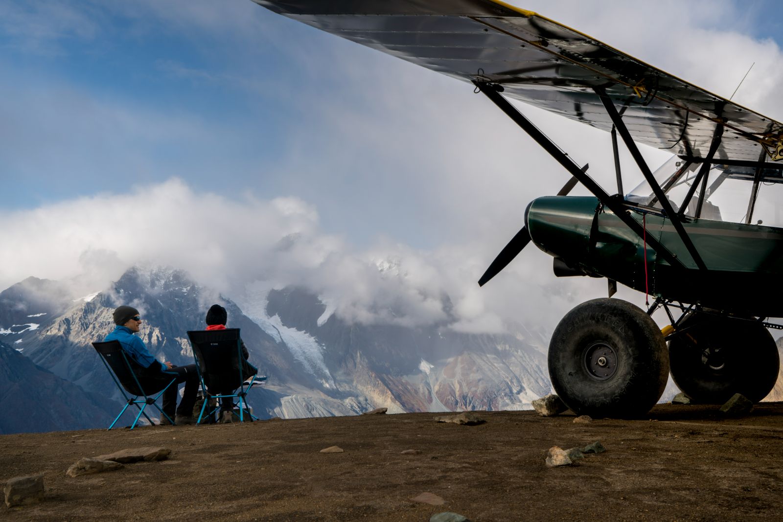 Seating on a mountain near Ulitma Thule Lodge in Alaska's Wrangell-St Elias. National Park