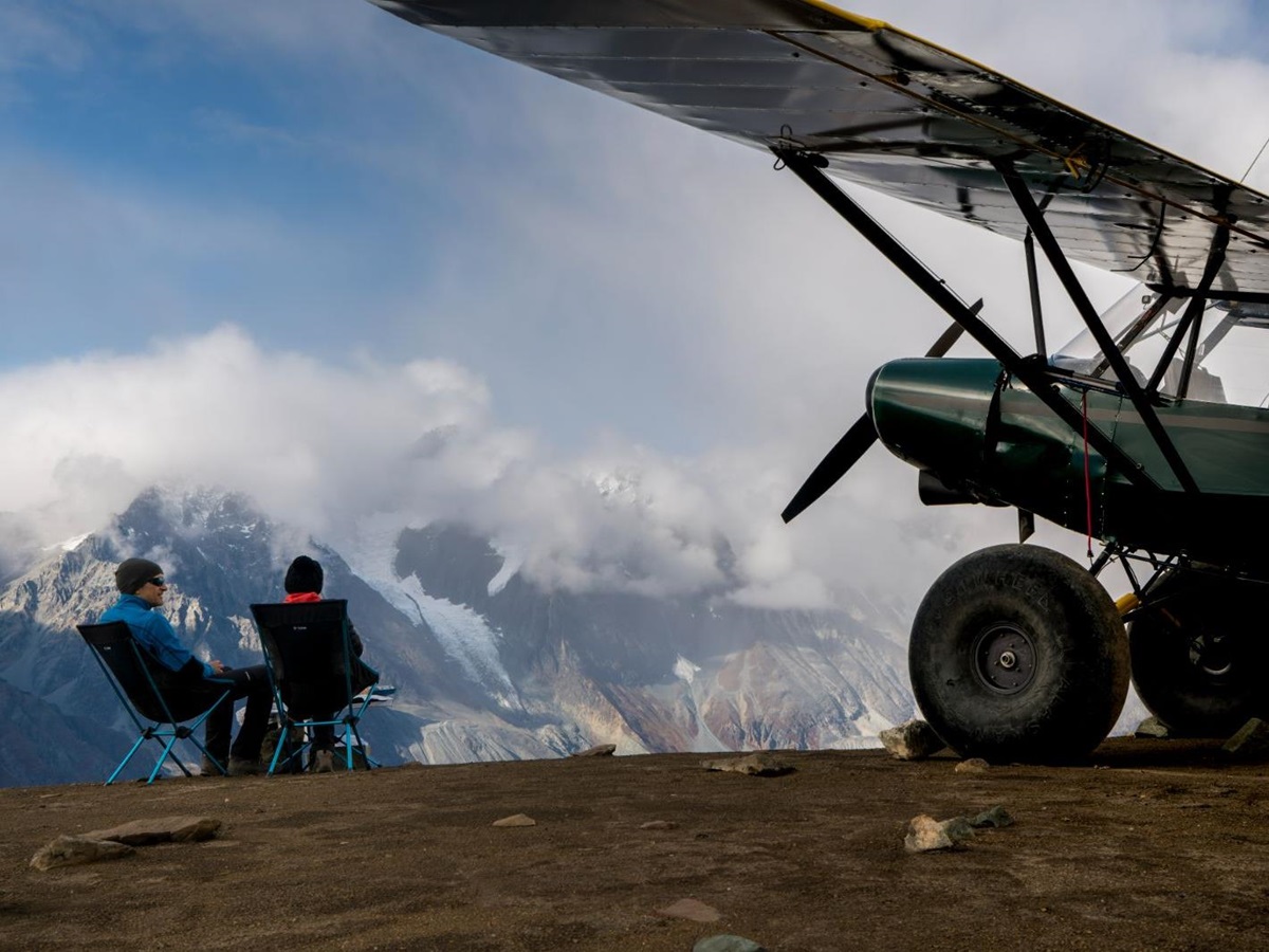 Seating on a mountain near Ulitma Thule Lodge in Alaska's Wrangell-St Elias. National Park