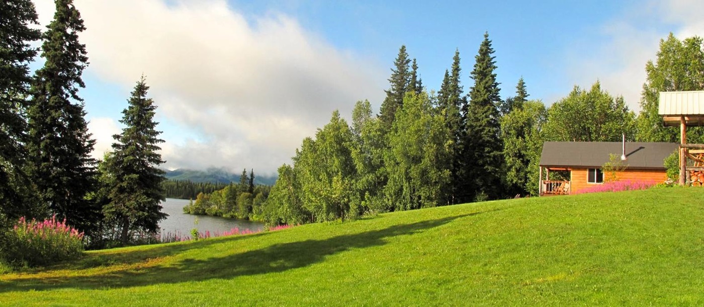 View of the grounds at Winterlake Lodge in Alaska, USA
