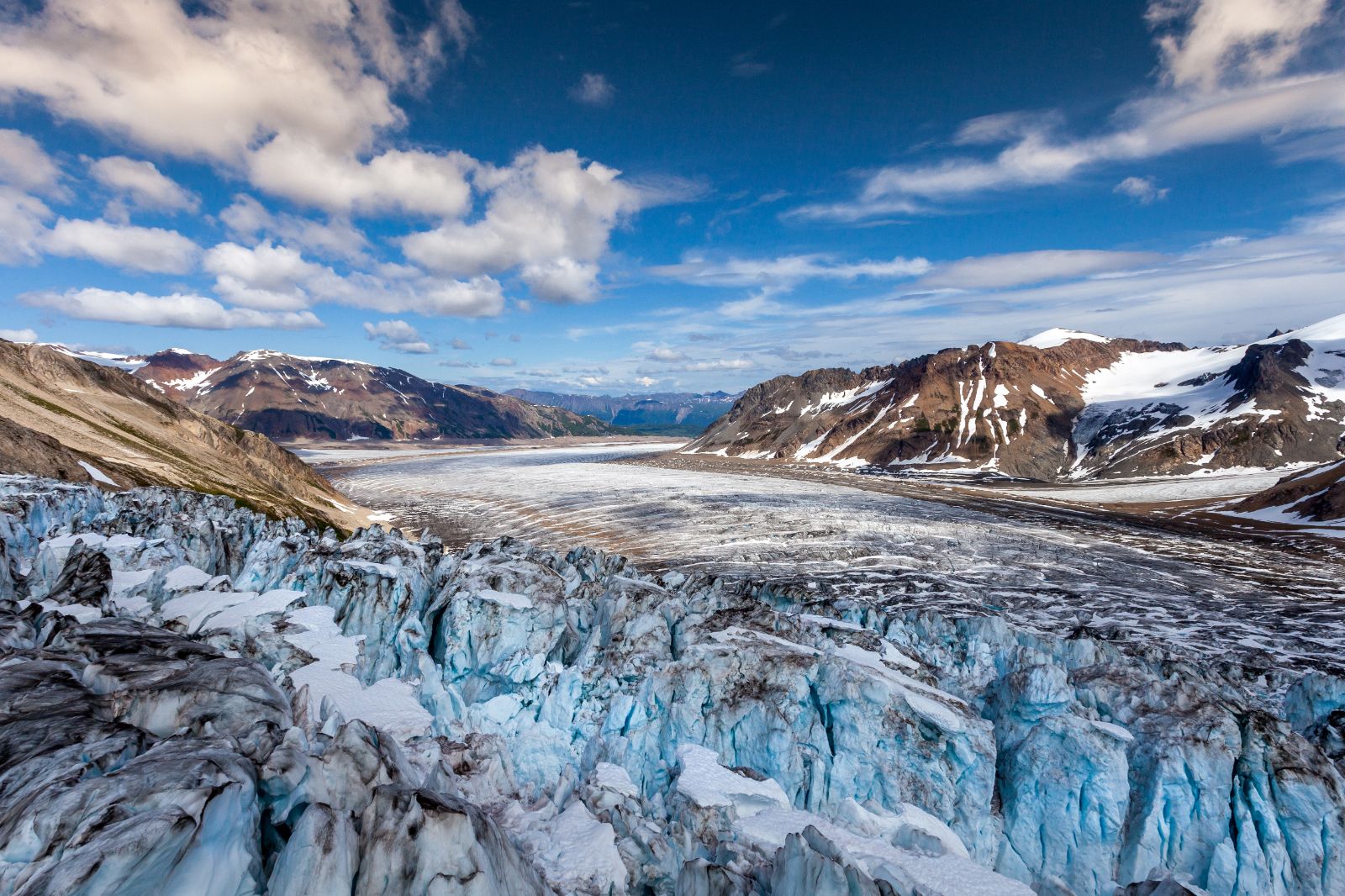 Expansive view of Trimble glacier near Winterlake Lodge in Alaska, USA