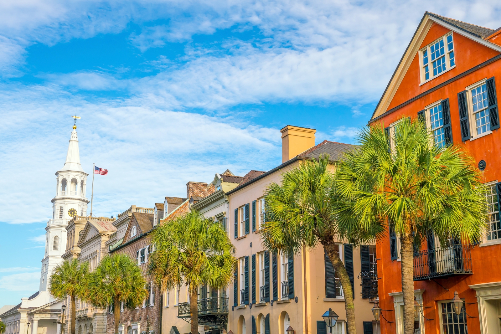 Houses and palm trees in downtown Charleston, USA