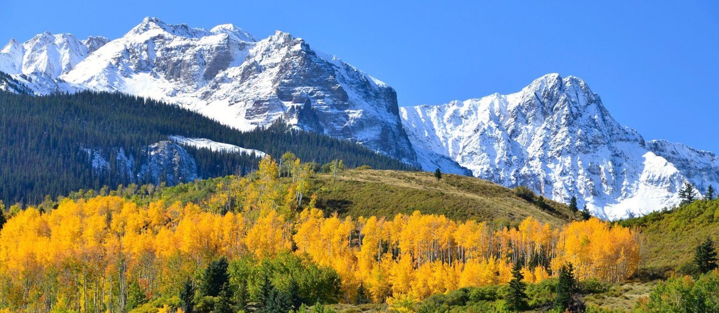 Autumn colours and the Rocky Mountains near Telluride Colorado USA
