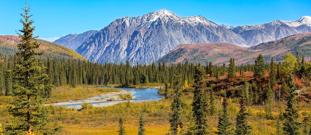 Denali National Park with lakes and mountains