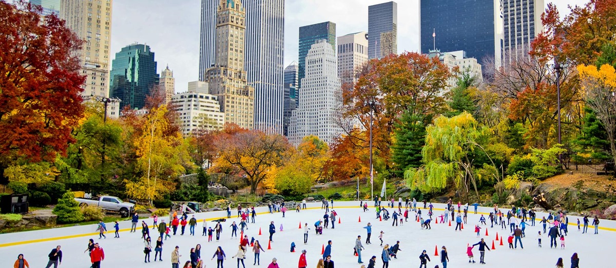 Ice skaters in Grand Central Park at Christmas time