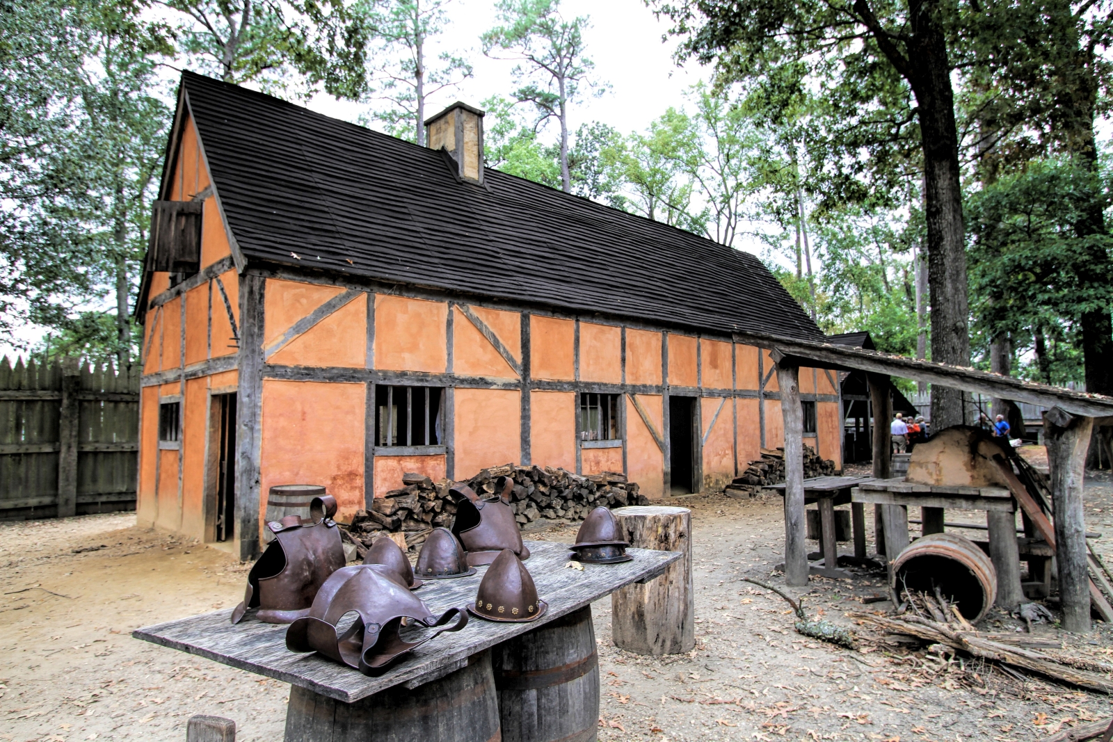 Old building in Jamestown, Virginia, with old armour on display