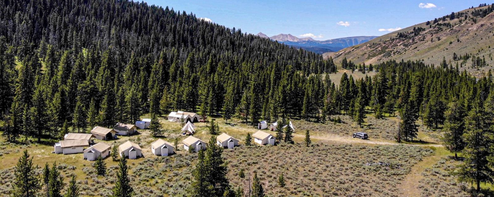 Aerial view of a private campsite in Yellowstone National Park