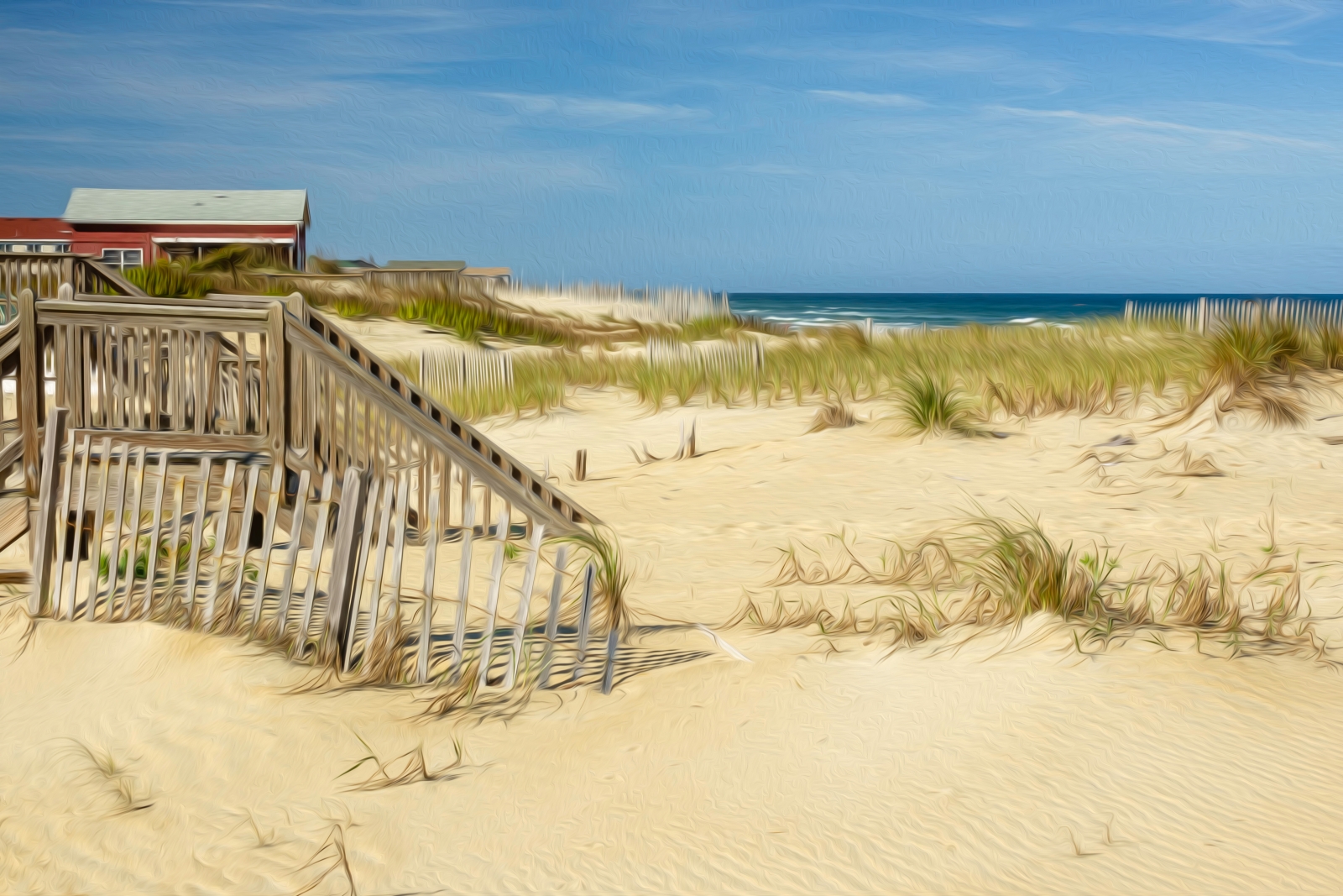 Wooden pathway and stairs on a South Carolina beach