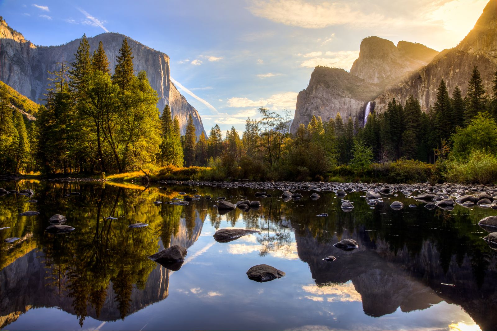 Reflections of the mountains in Yosemite National Park, California