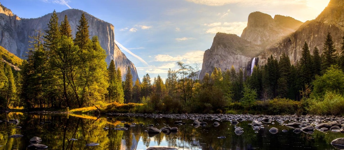 Reflections of the mountains in Yosemite National Park, California