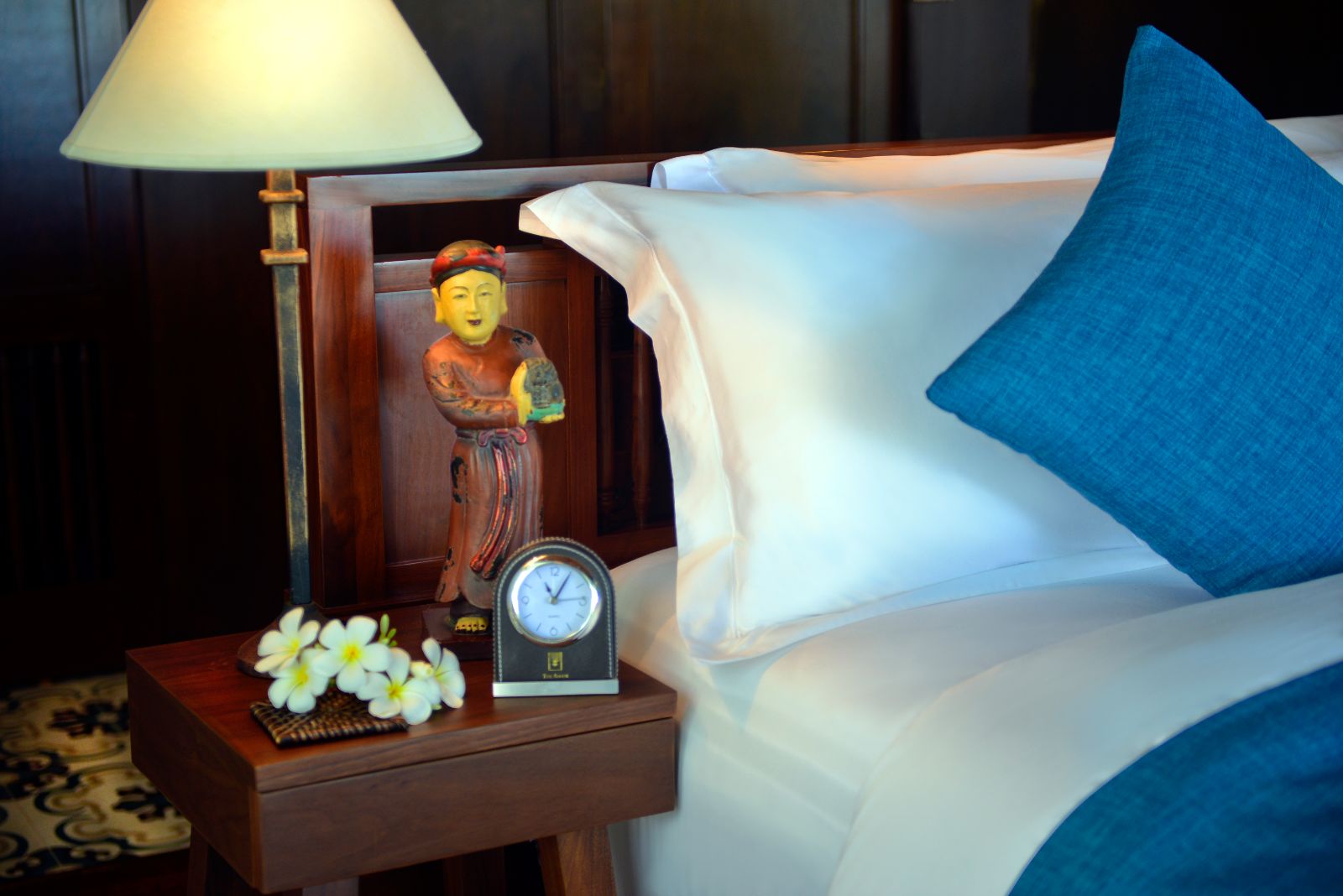 Bedside table in a private villa at The Anam resort in Cam Ranh, Vietnam