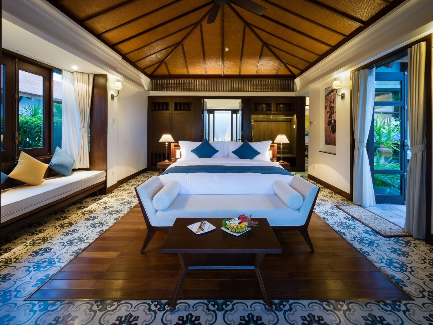 Private villa bedroom at The Anam resort in Cam Ranh, Vietnam