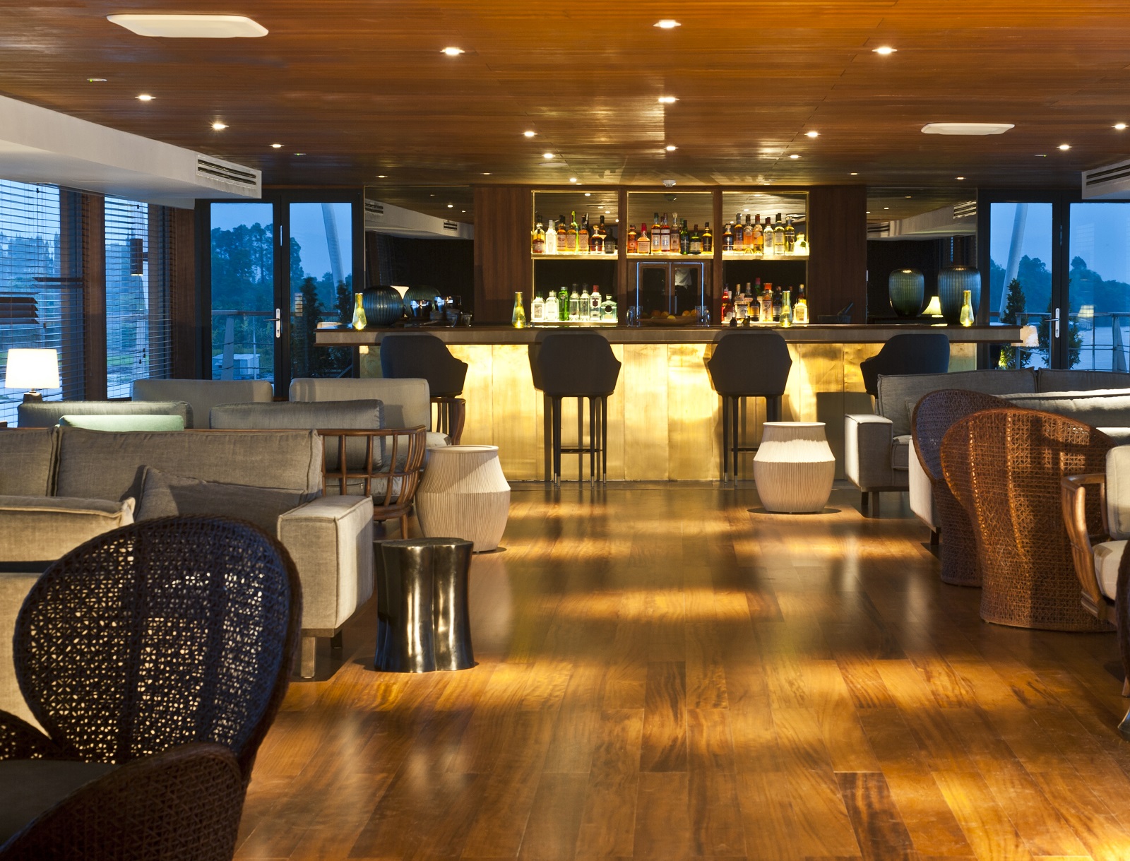 Indoor lounge onboard the Aqua Mekong