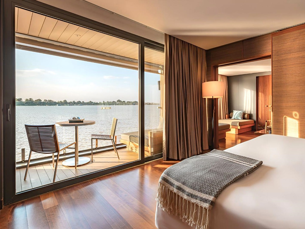 Balcony suite onboard the Aqua Mekong river cruise in Vietnam