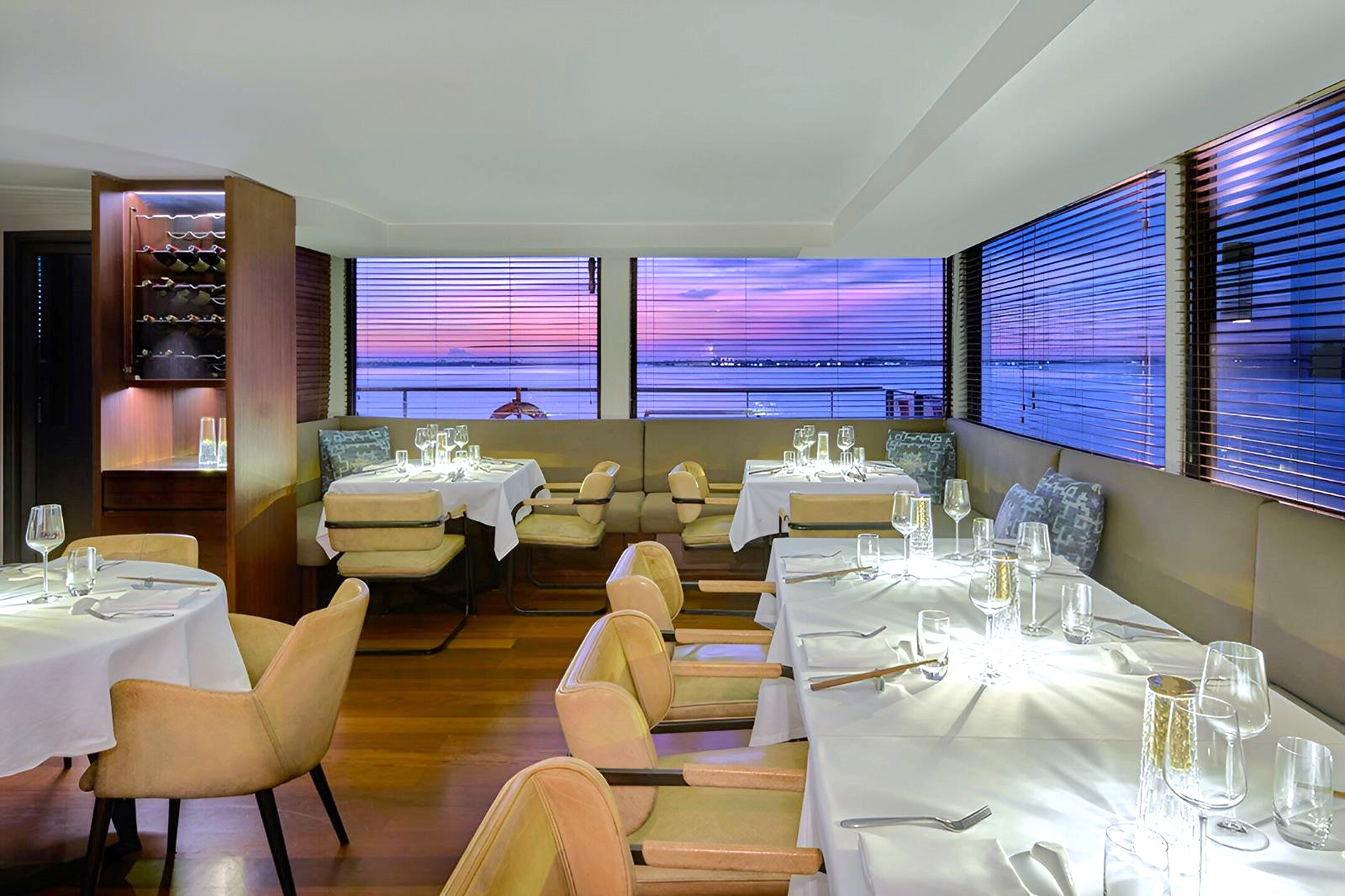 Dining room onboard the Aqua Mekong river cruise in Vietnam