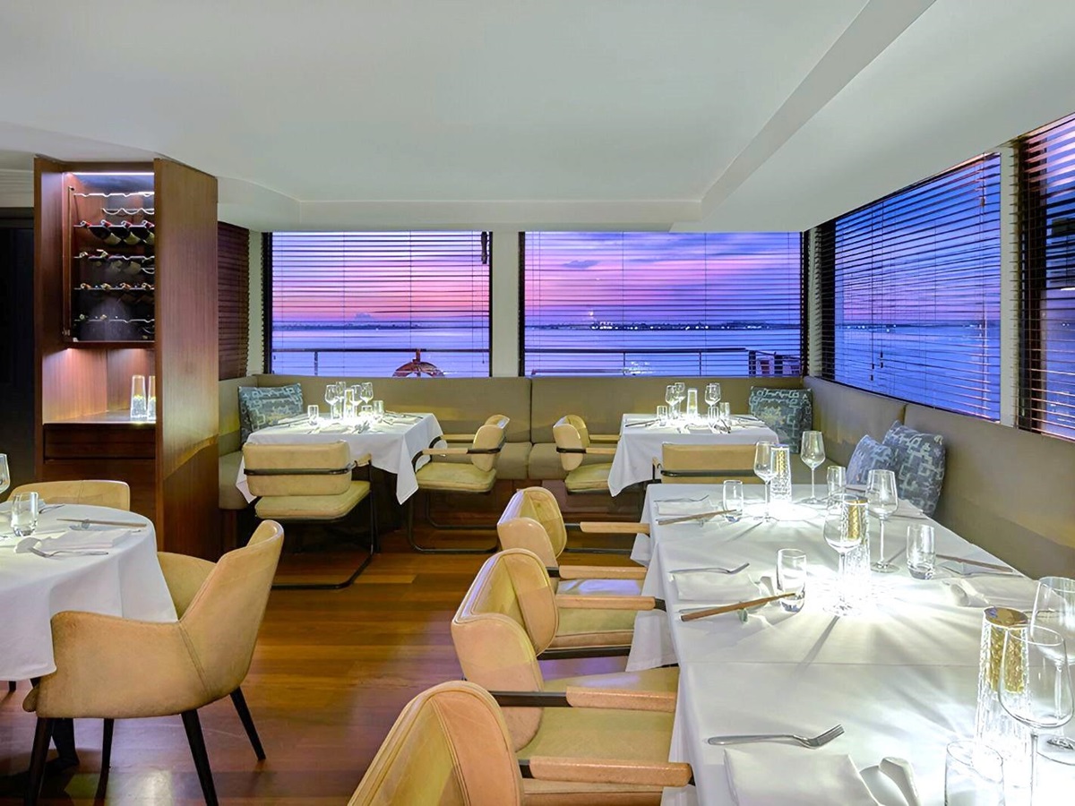 Dining room onboard the Aqua Mekong river cruise in Vietnam