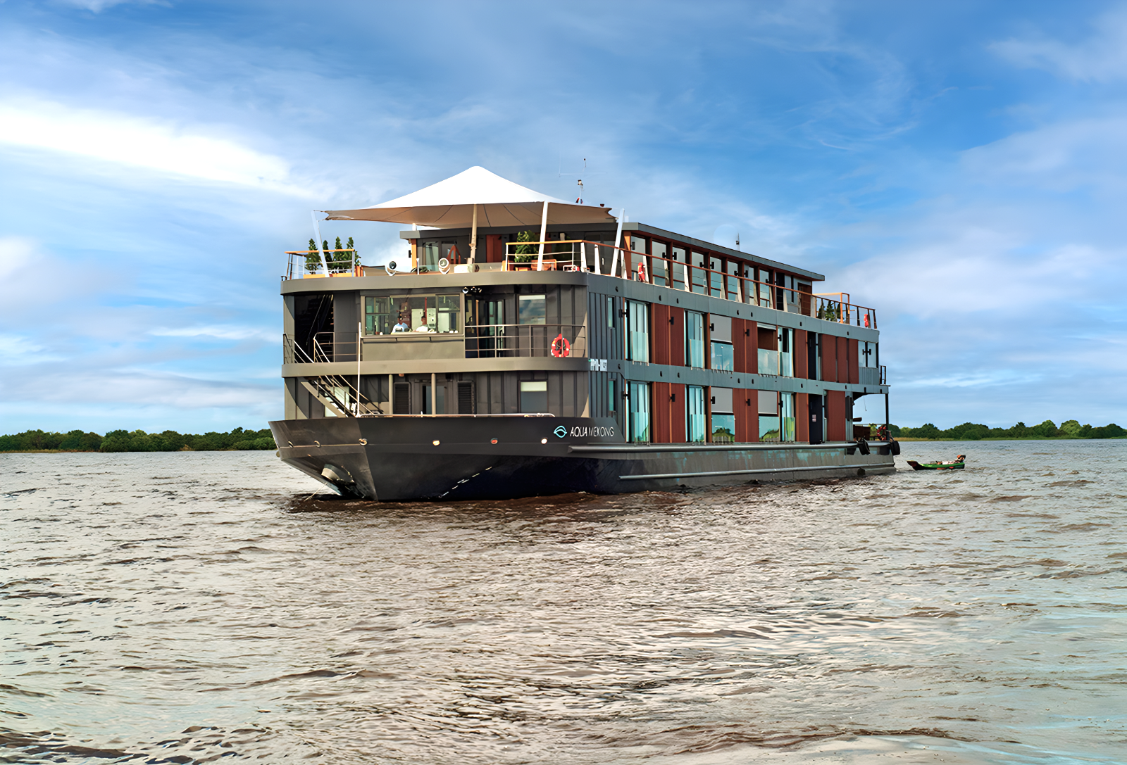 Façade of the Aqua Mekong river cruise in Vietnam