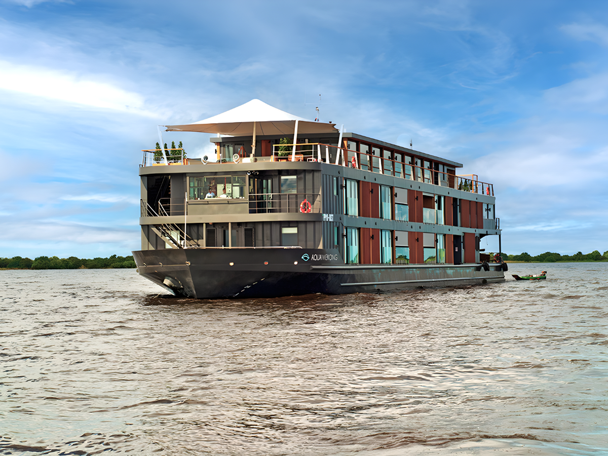 Façade of the Aqua Mekong river cruise in Vietnam