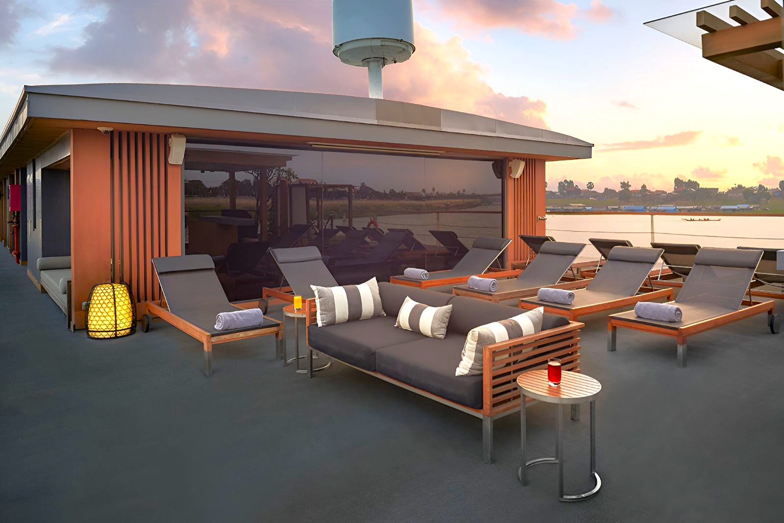Sun deck onboard the Aqua Mekong river cruise in Vietnam