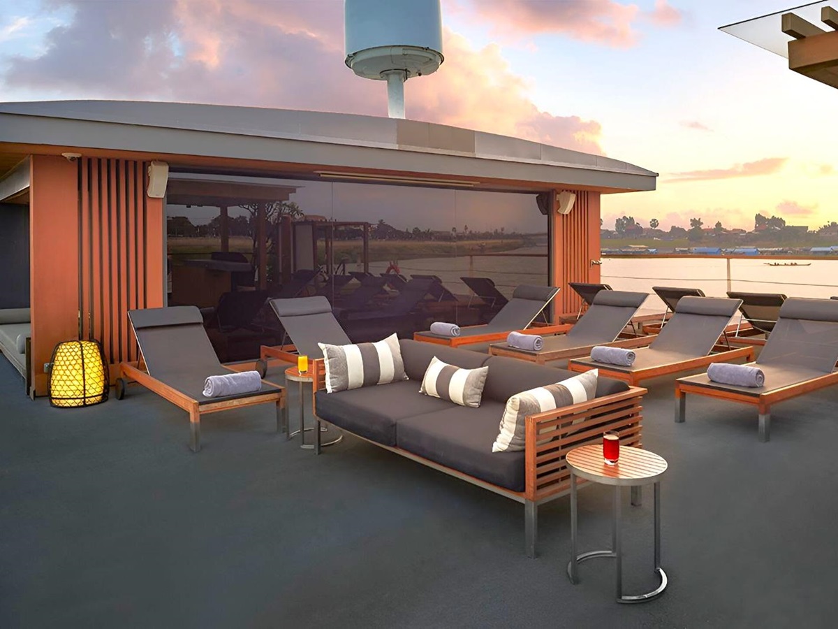 Sun deck onboard the Aqua Mekong river cruise in Vietnam