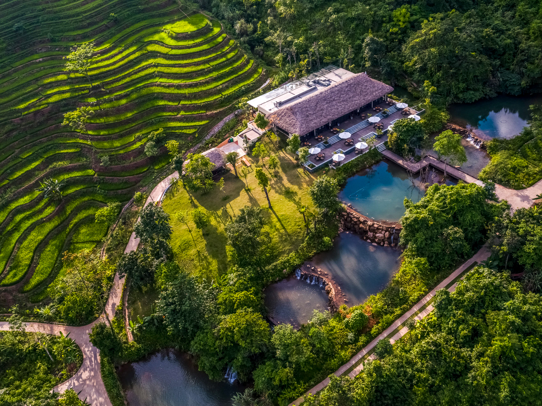 Aerial view of the restaurant at Avana Retreat in Vietnam