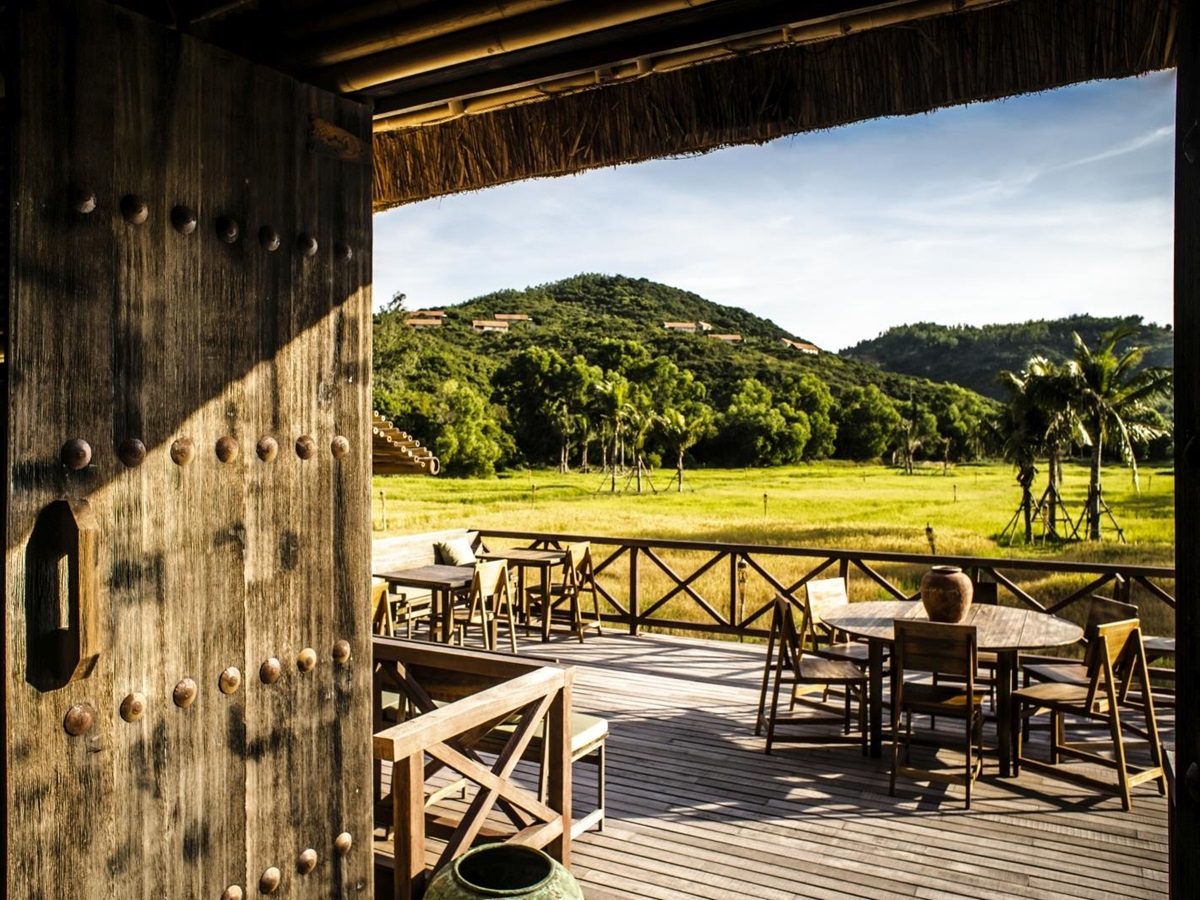 Terrace dining at Ba Hai restaurant at luxury resort Zannier Bai San Ho in Vietnam