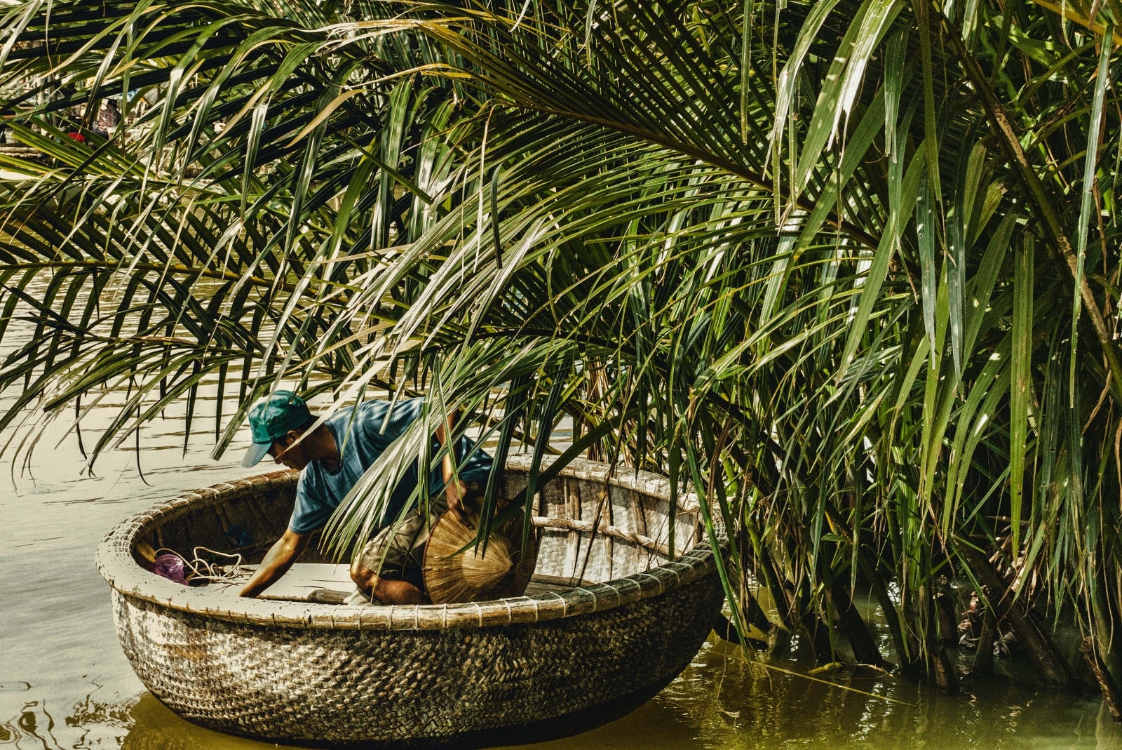 Fisherman in a Basket Boat 