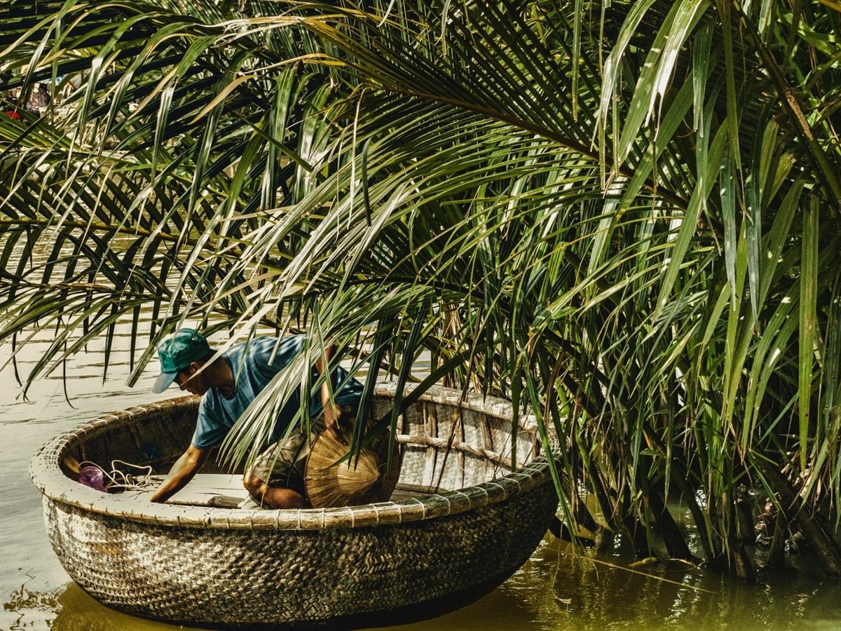 Fisherman in a Basket Boat