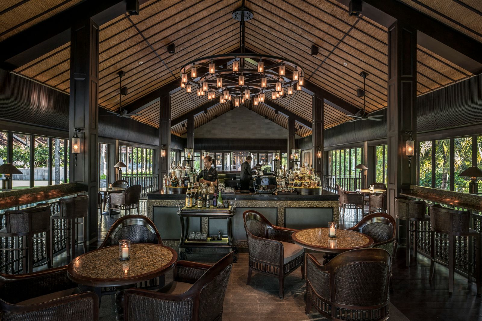 Bar area at luxury resort Four seasons Nam Hai 