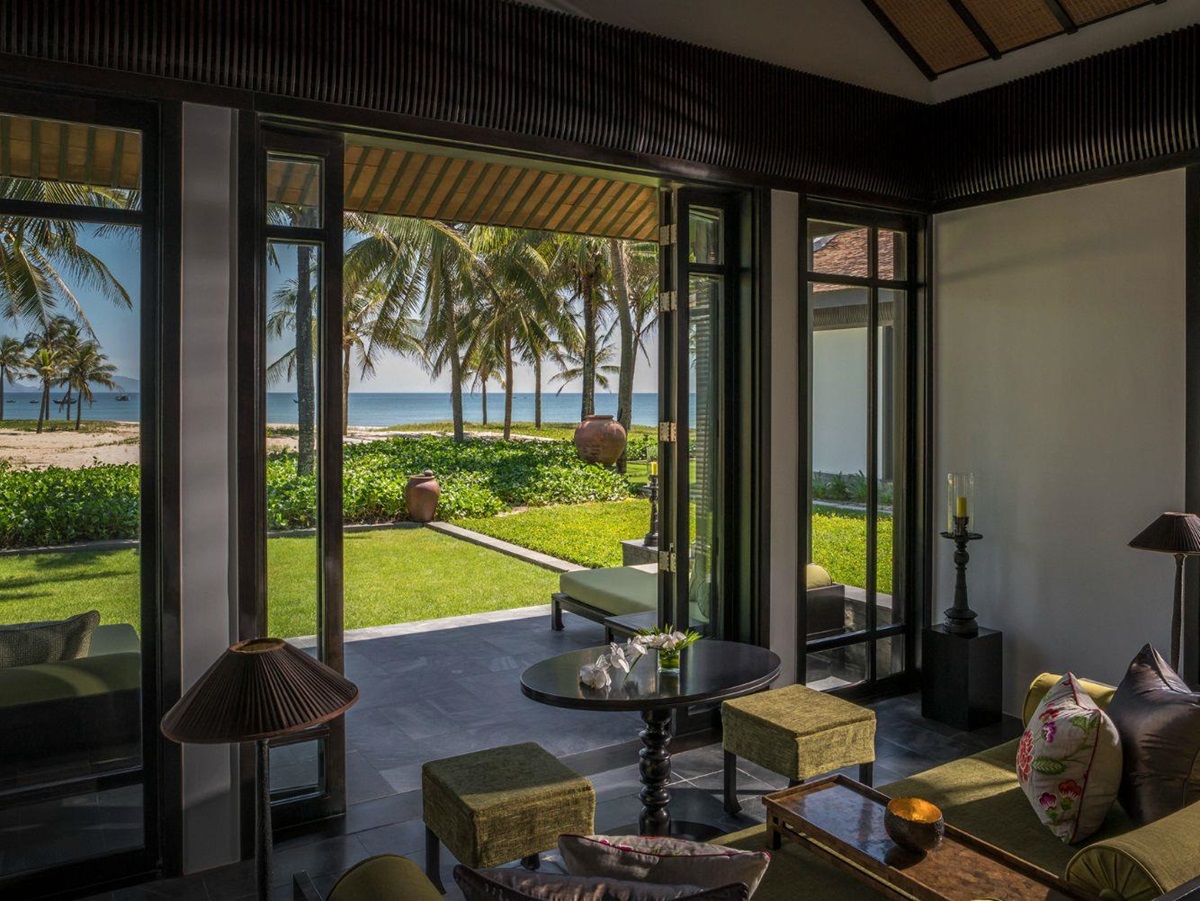 Lounge area of a garden villa at luxury resort Four seasons Nam Hai