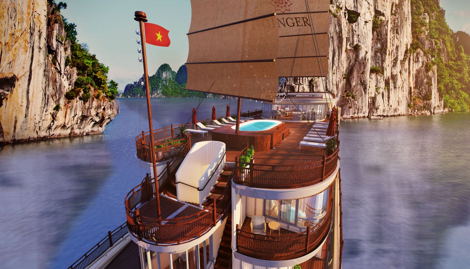 The pool on the roof of the Ginger Ship Hotel in Vietnam