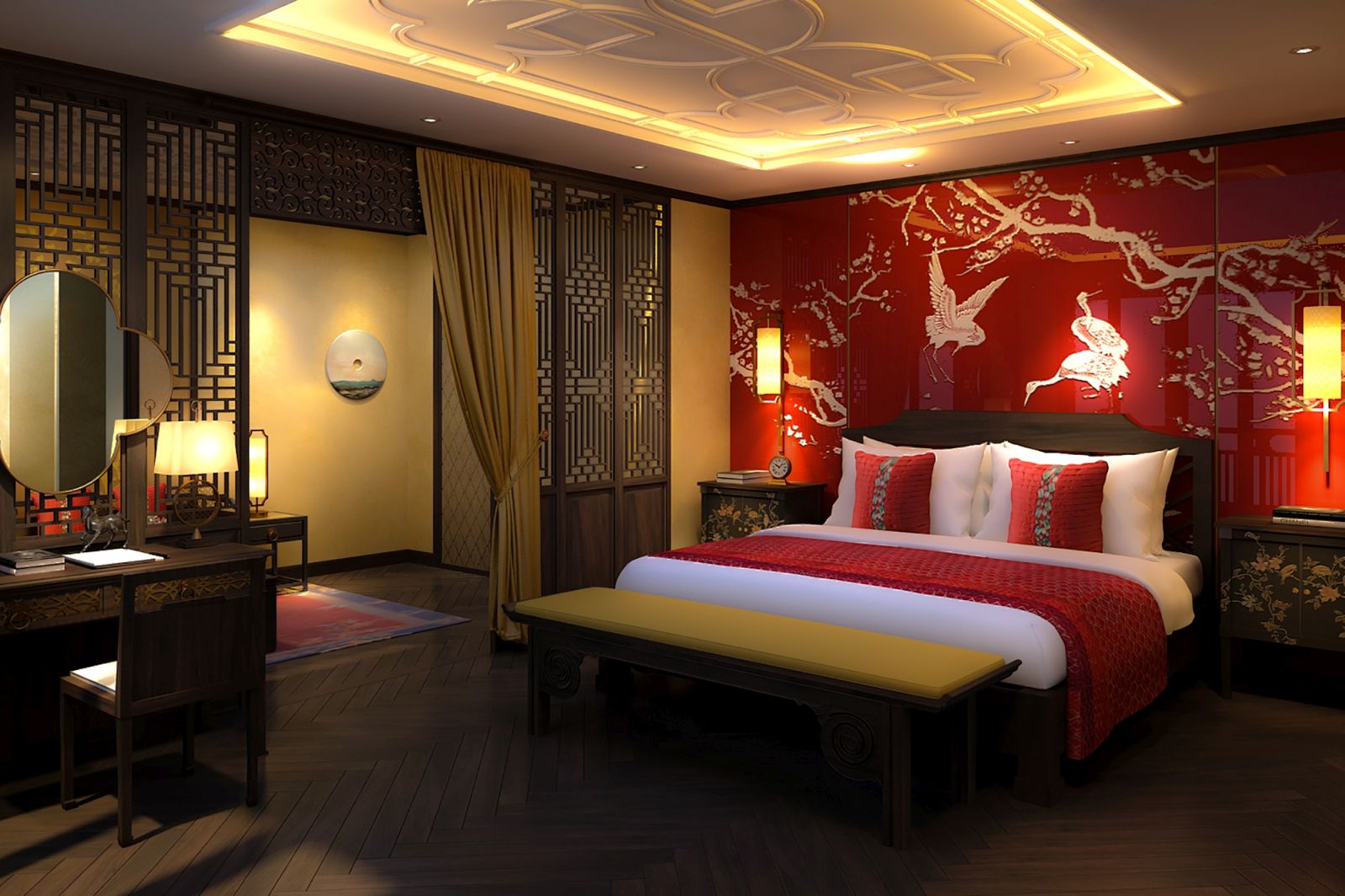 A luxury regent suite with double bed on the Ginger Ship Hotel