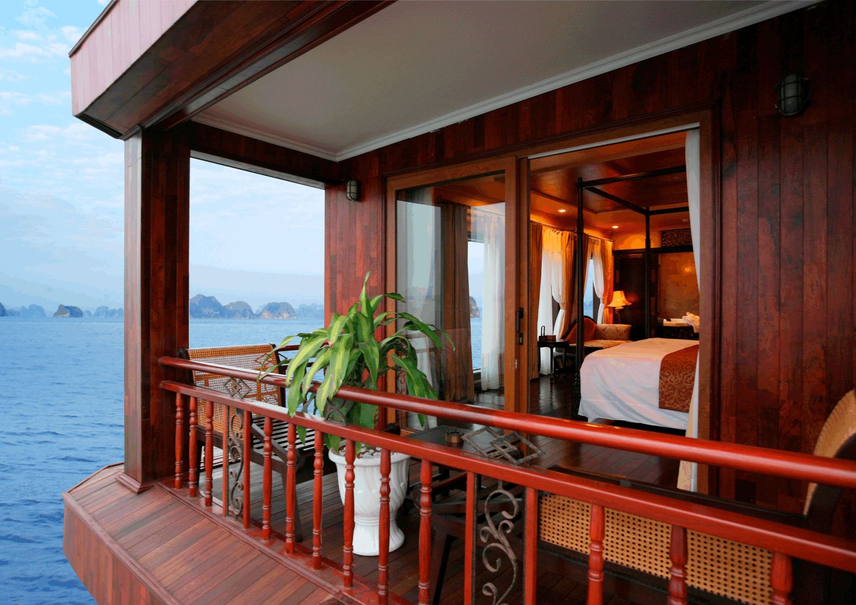 A balcony onboard the Halong Violet