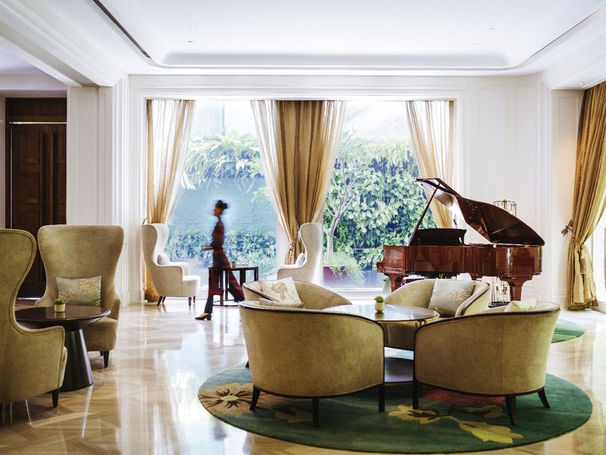 The grand lobby of the Hotel des Arts Saigon in Vietnam